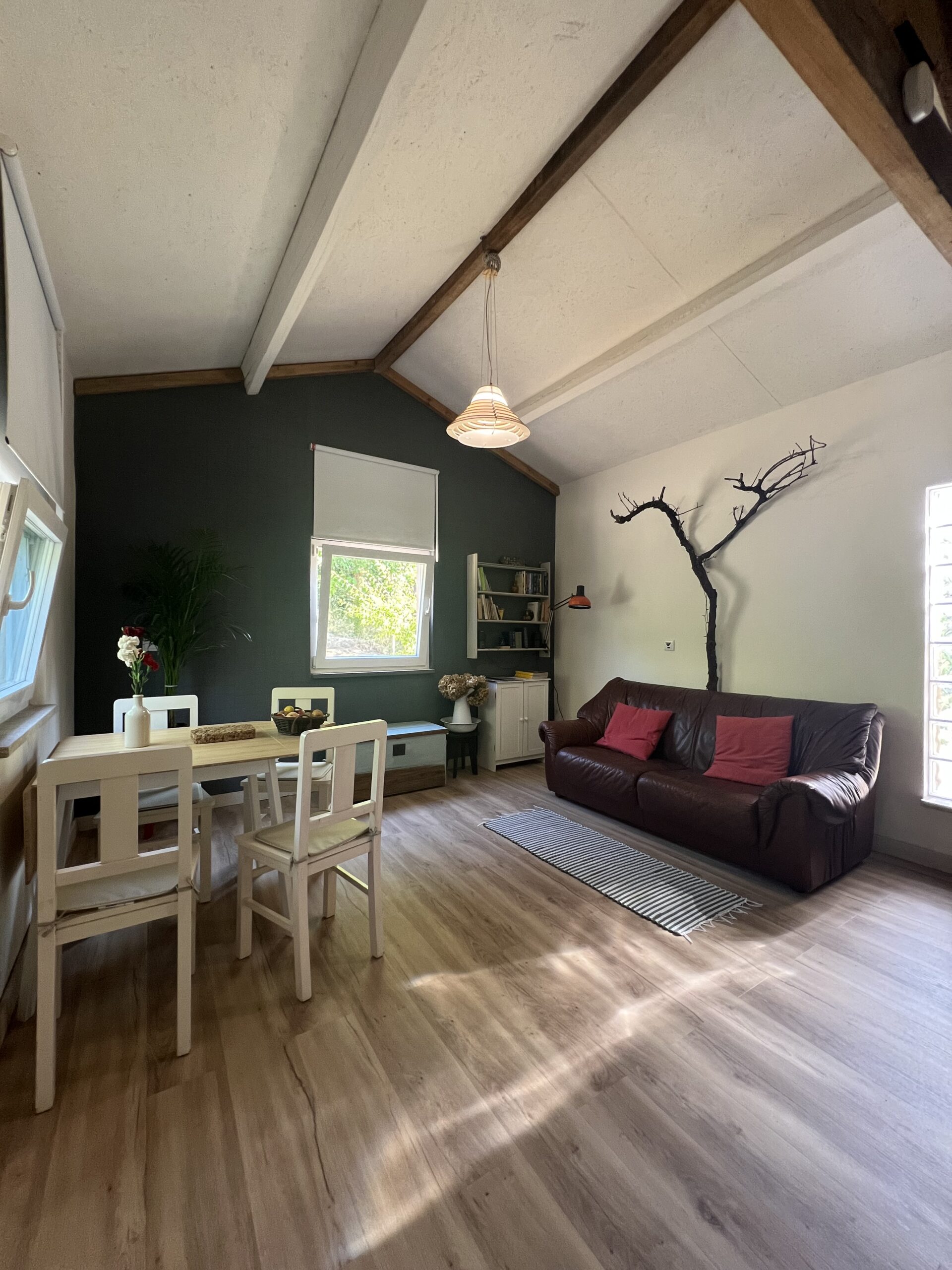 Sala de estar com sofá-cama e zona de refeições